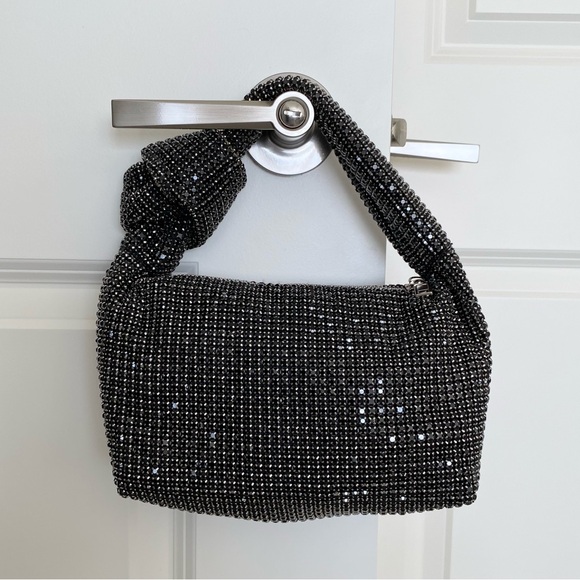 Black Rhinstone Knotted Handle Sparkle Shoulder Bag - Picture 8 of 11